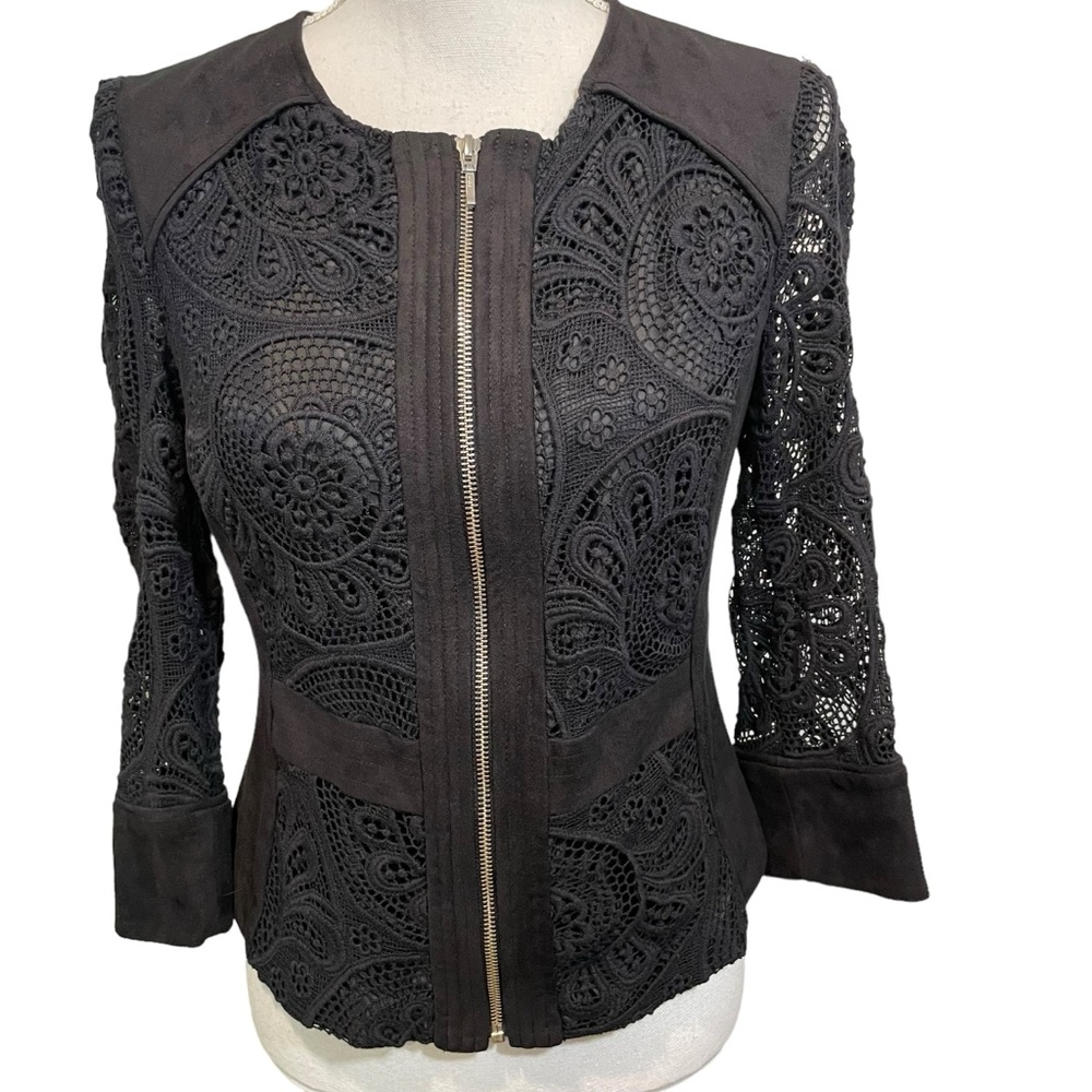 INC International Concepts Full Zip Suede and Crochet Jacket. Size S